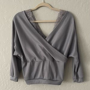 Wrap Front Cropped 3/4 Sleeve Lace Cami Off Shoulder Top
